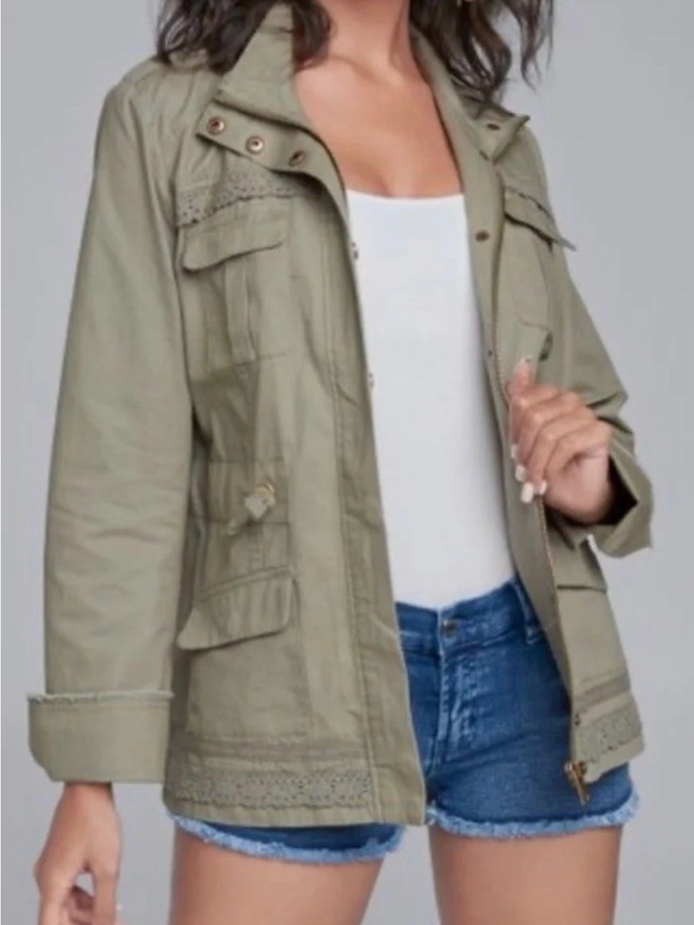 VENUS Sage Green Utility Jacket with Eyelet Trim